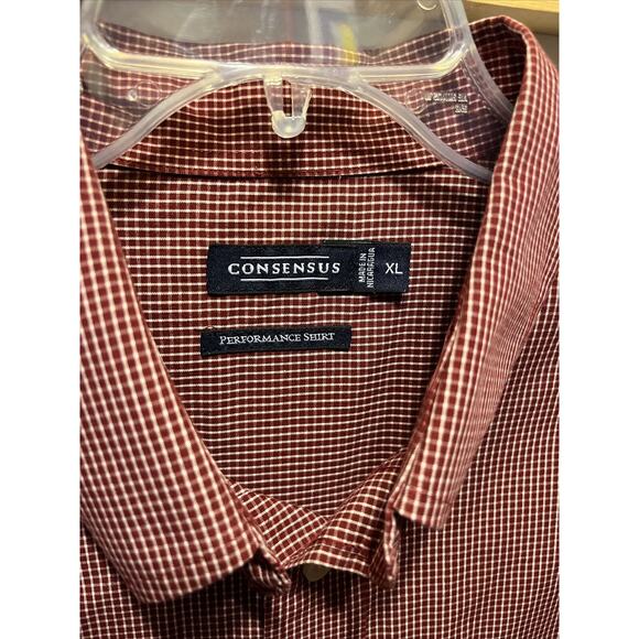 Consensus Men’s XL Red Check Long Sleeve Button Down Polyester Blend Shirt - Picture 2 of 14